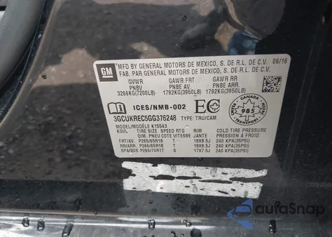 2016 Chevrolet Silverado 1500 1Lt/2Lt from USA, damaged, VIN 3GCUKREC5GG376248